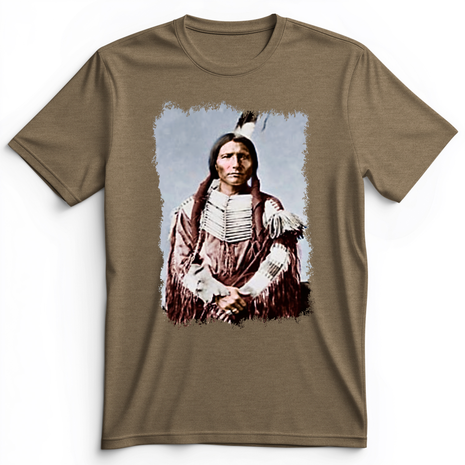 Native American Warrior Premium Tee Heather Olive / S