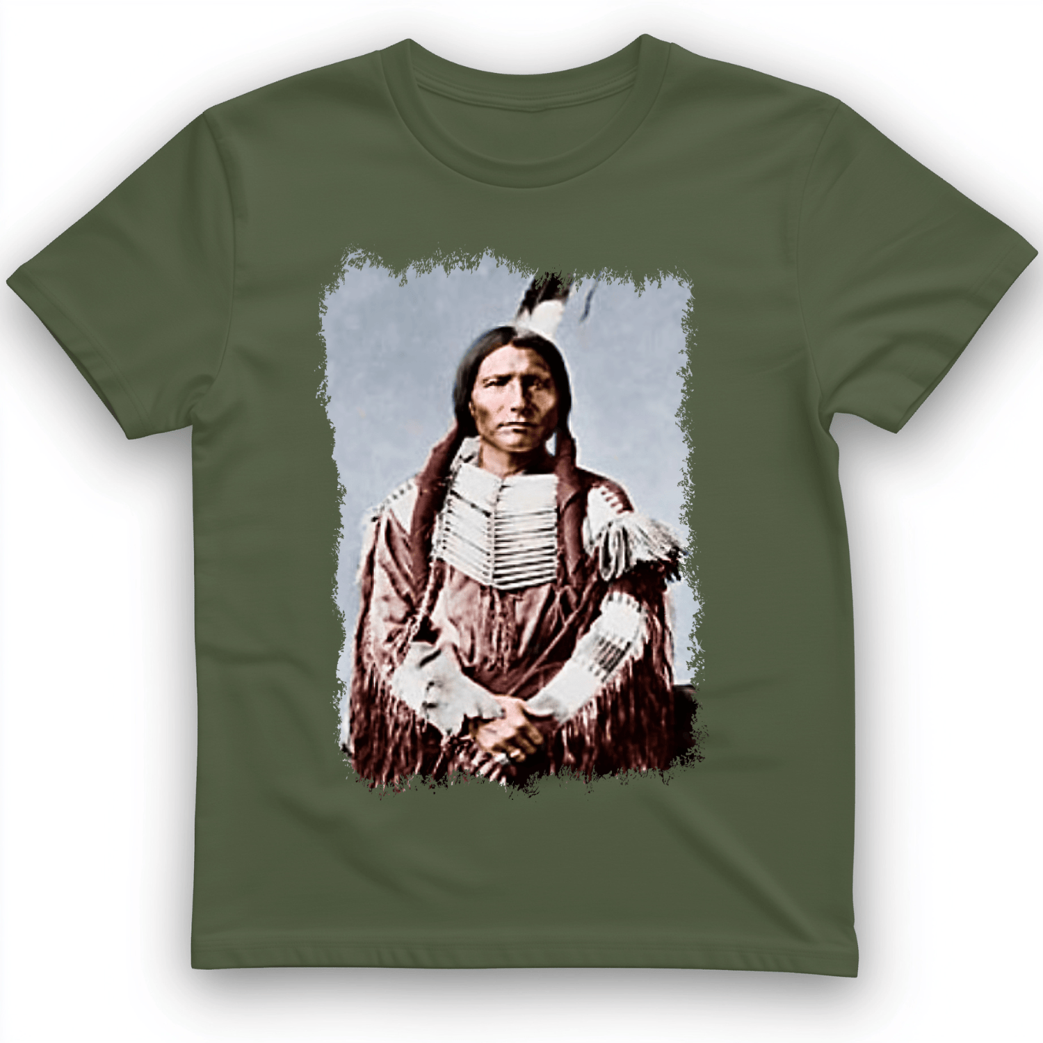 Native American Warrior T-Shirt Military Green / S