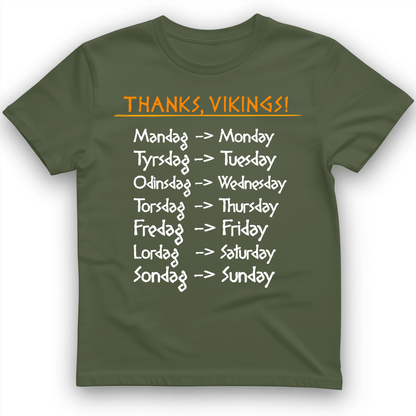 Nordic Gods Days Of The Week T-Shirt Military Green / S