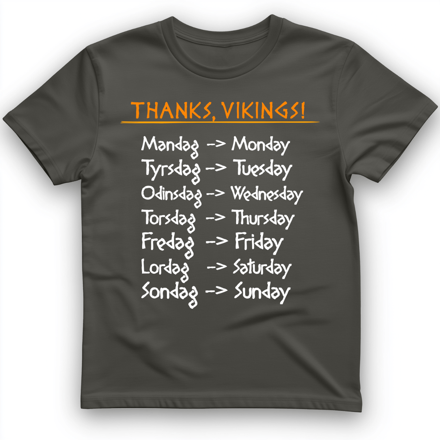 Nordic Gods Days Of The Week T-Shirt Charcoal / S