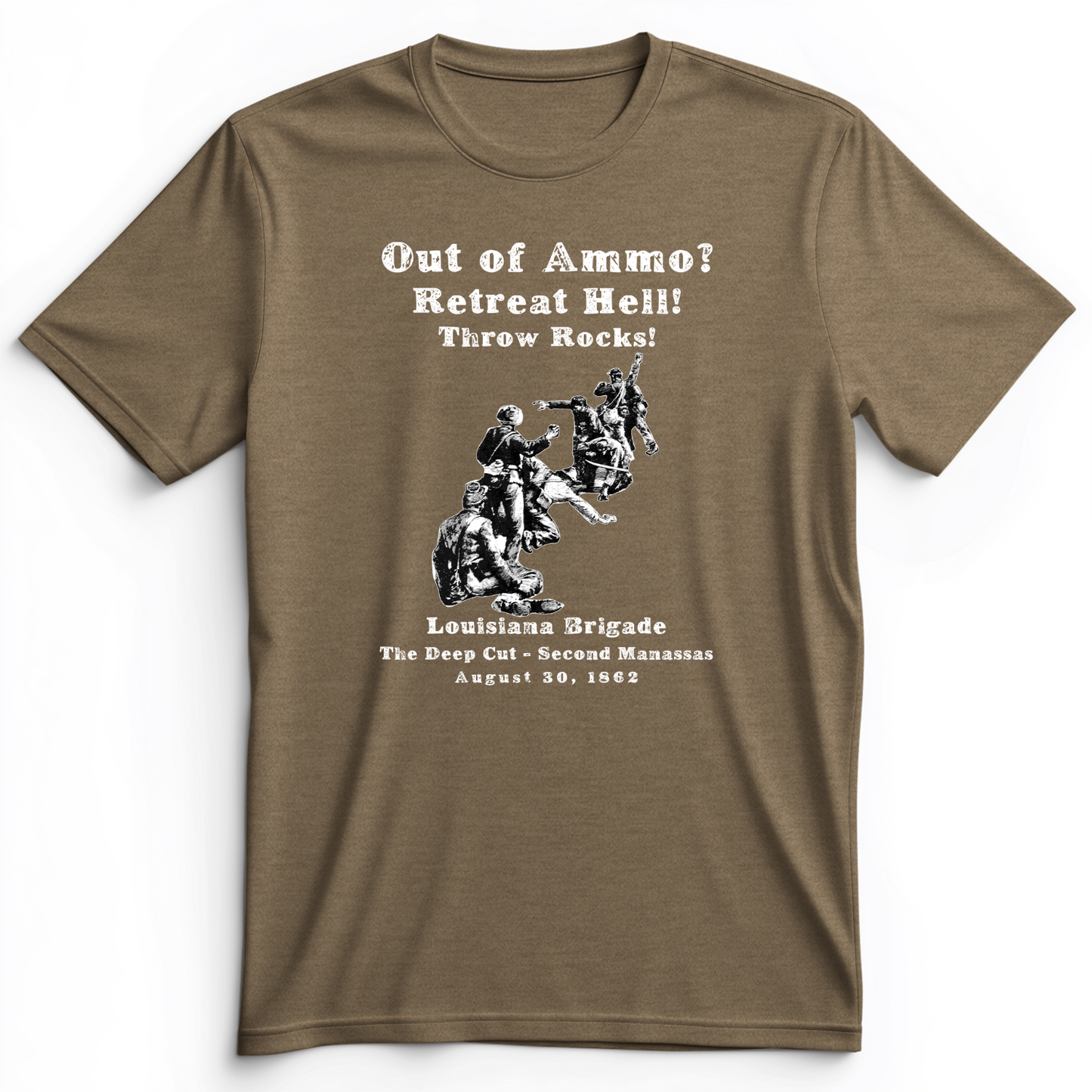 Out Of Ammo Throw Rocks Premium Tee Heather Olive / S