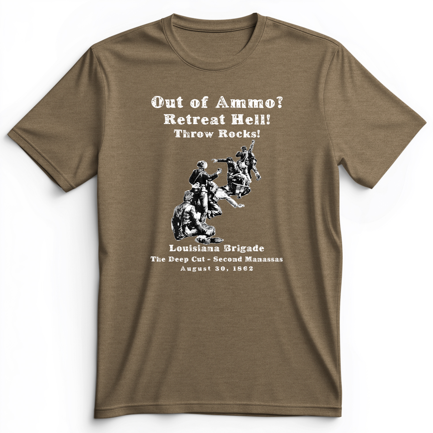 Out Of Ammo Throw Rocks Premium Tee Heather Olive / S