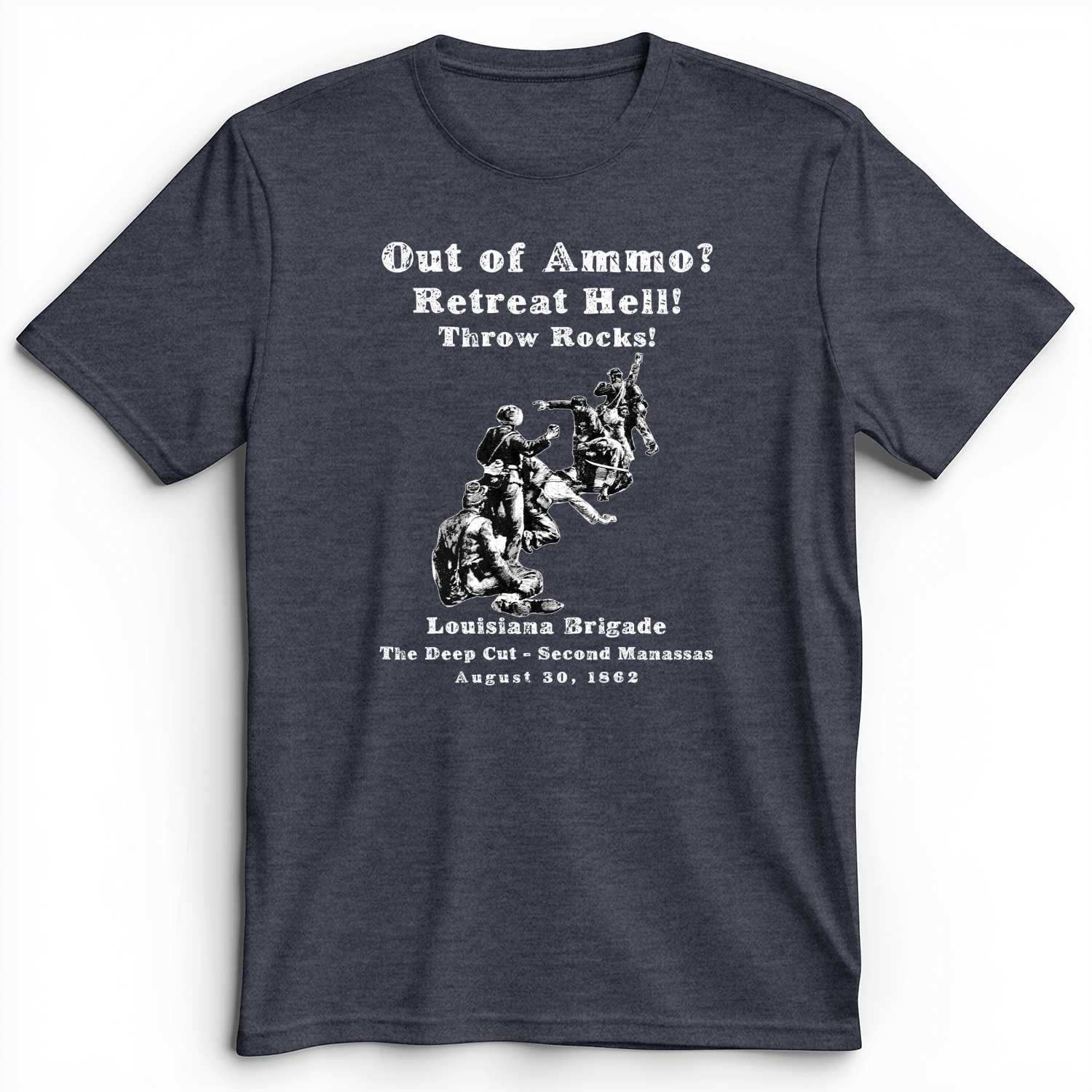 Out Of Ammo Throw Rocks Premium Tee Heather Navy / S