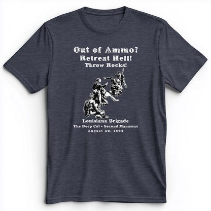 Out Of Ammo Throw Rocks Premium Tee Heather Navy / S