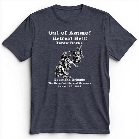 Out Of Ammo Throw Rocks Premium Tee Heather Navy / S