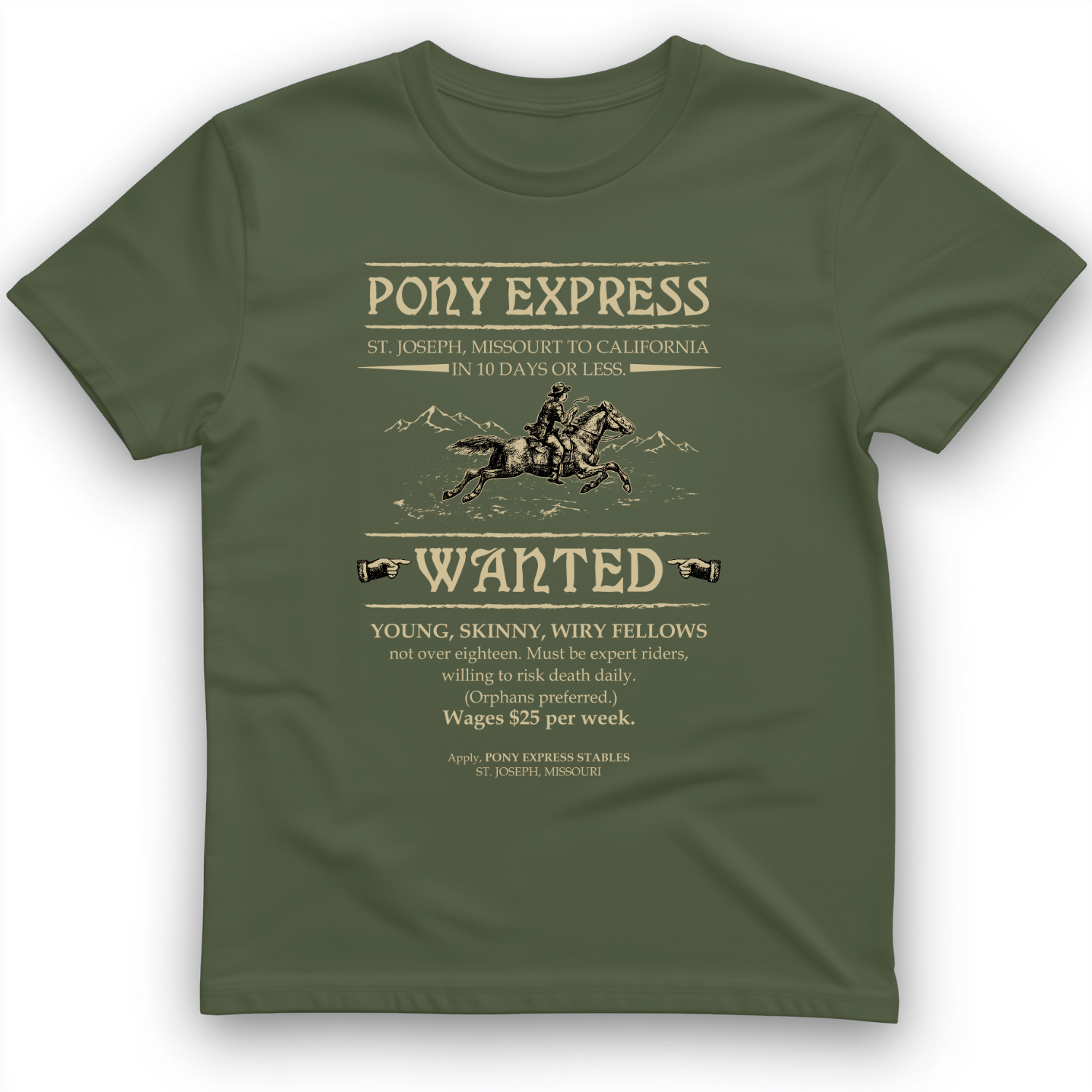 Pony Express Poster T-Shirt Military Green / S