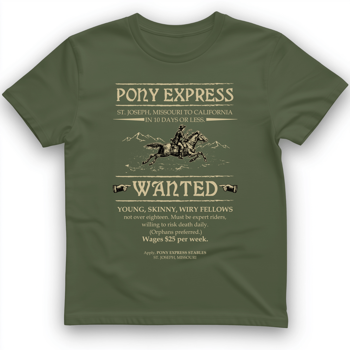 Pony Express Poster T-Shirt Military Green / S