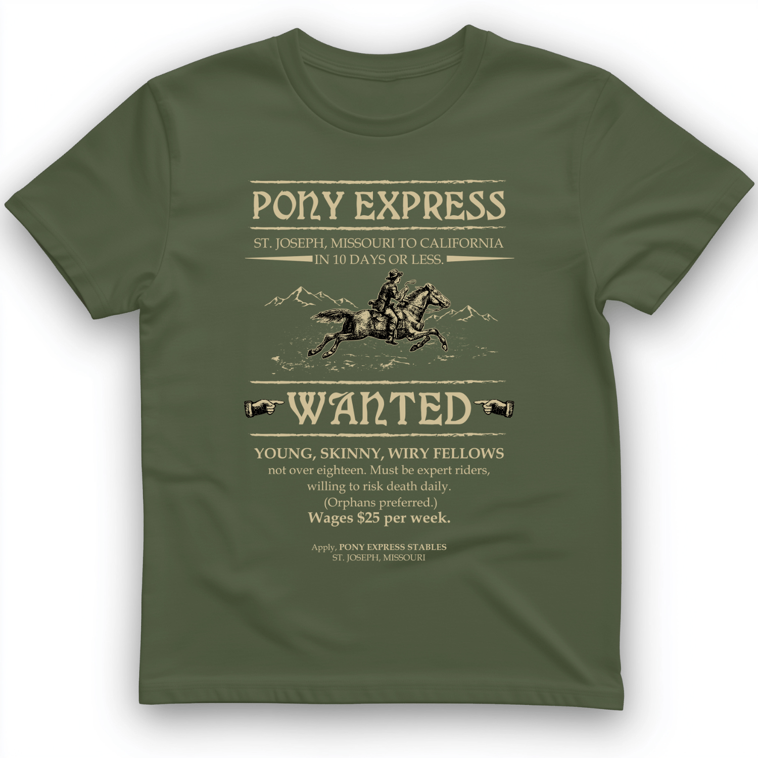 Pony Express Poster T-Shirt Military Green / S