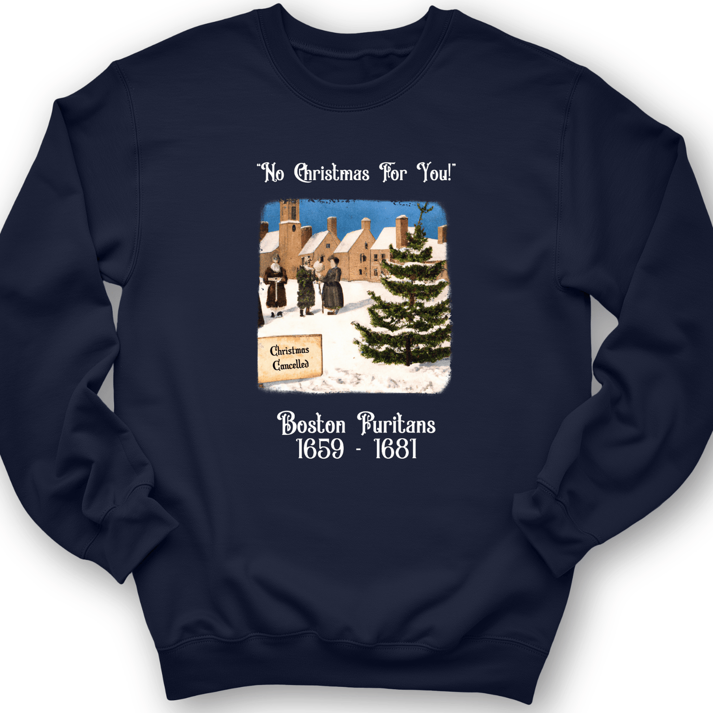 Puritans Banned Xmas Boston Crewneck Navy / S