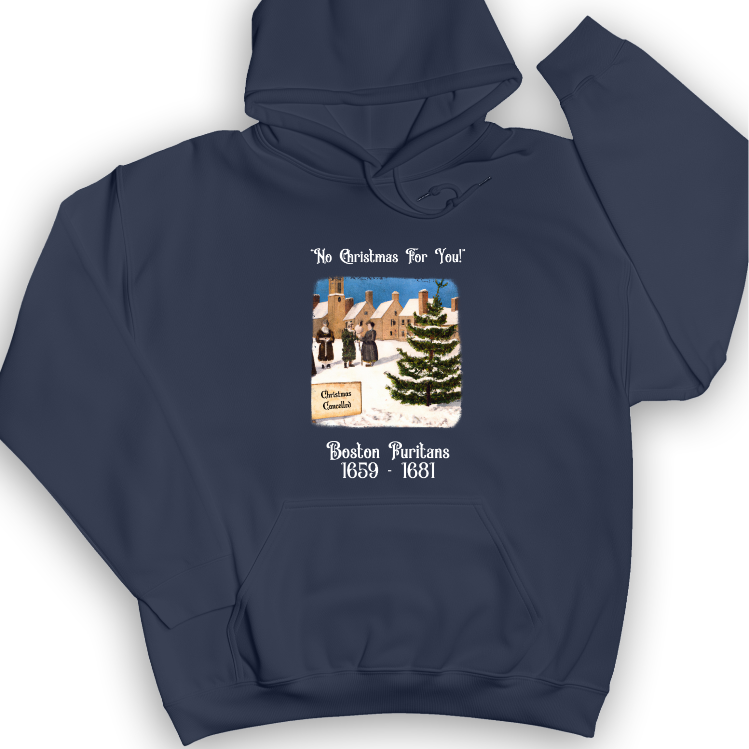 Puritans Banned Xmas Boston Hoodie Navy / S