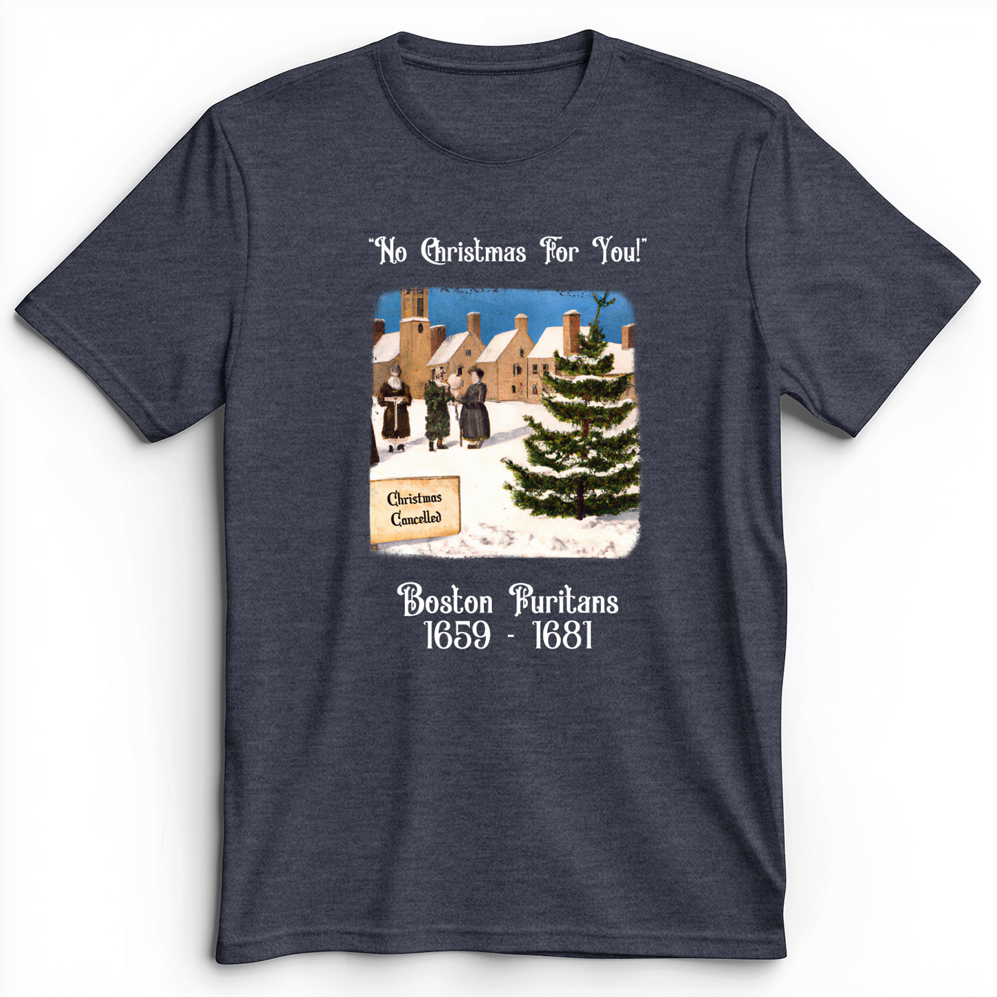 Puritans Banned Xmas Boston Premium Tee Heather Navy / S