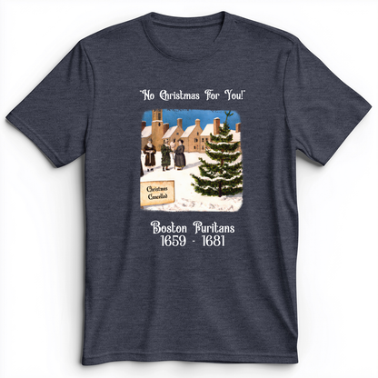 Puritans Banned Xmas Boston Premium Tee Heather Navy / S