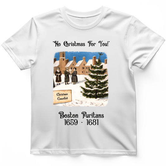 Puritans Banned Xmas Boston T-Shirt White / S