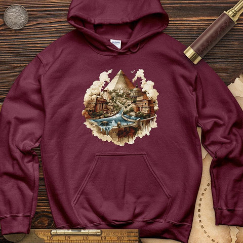 Pyramids Egypt City With River Hoodie Maroon / S