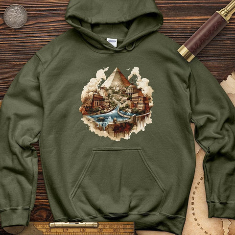 Pyramids Egypt City With River Hoodie Military Green / S