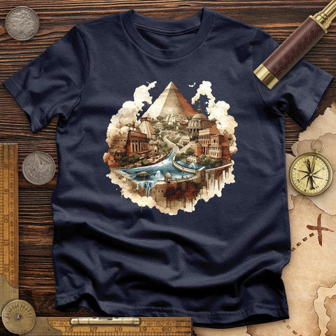 Pyramids Egypt City With River T-Shirt Navy / S