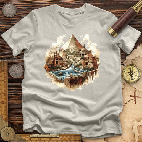 Pyramids Egypt City With River T-Shirt Ice Grey / S