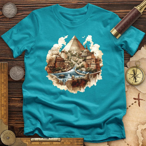 Pyramids Egypt City With River T-Shirt Tropical Blue / S