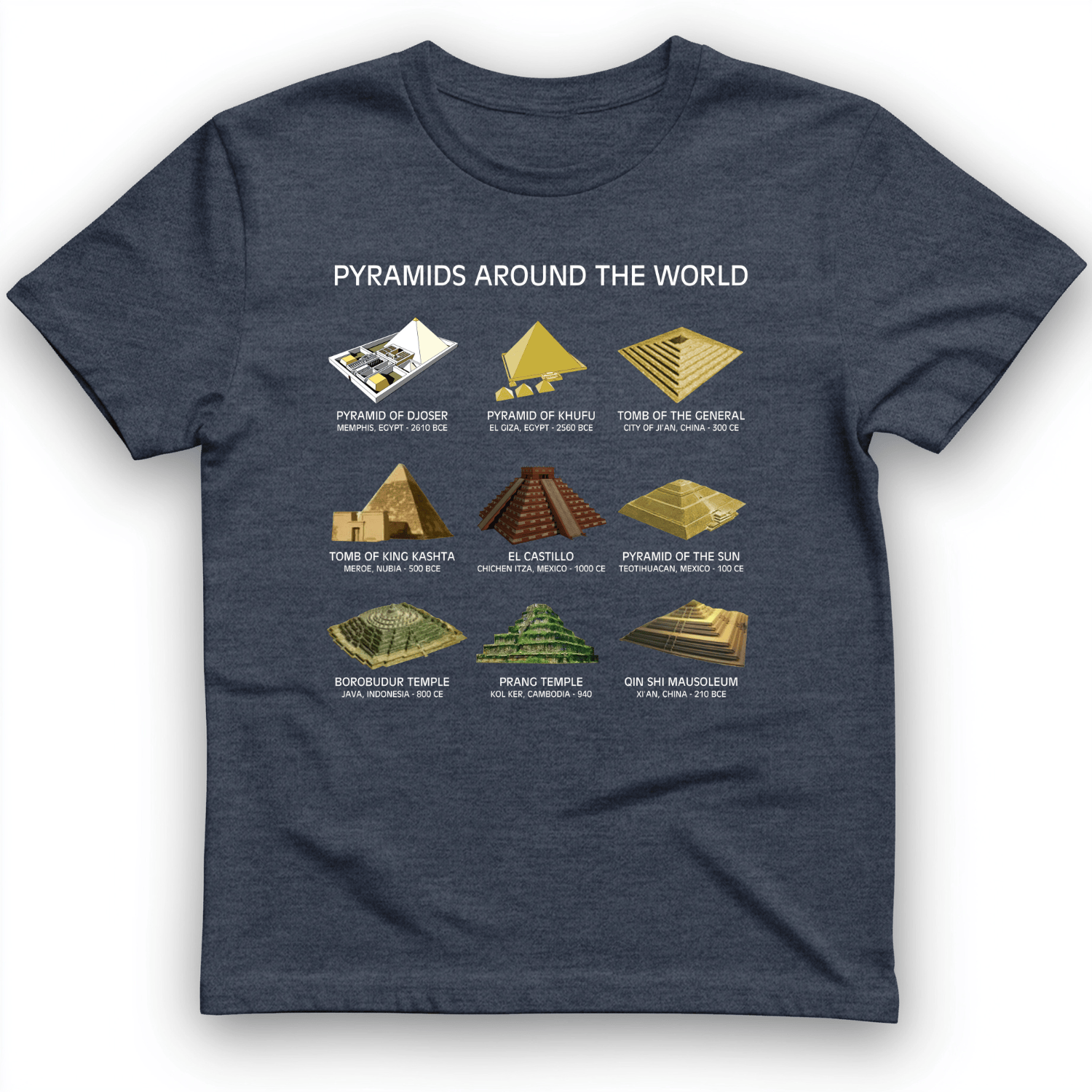Pyramids of The World T-Shirt Heather Navy / S