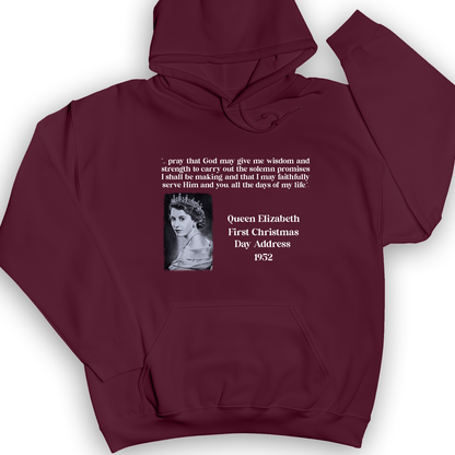 Queen Elizabeth II Xmas Address Hoodie Maroon / S