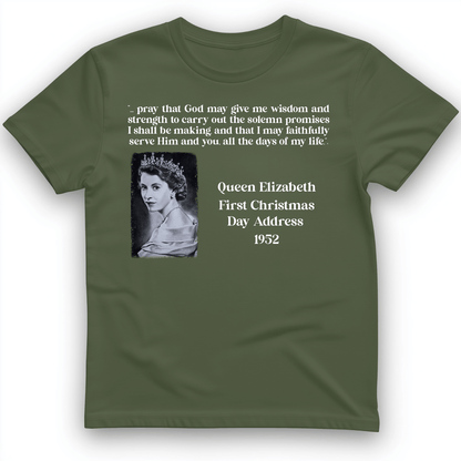Queen Elizabeth II Xmas Address T-Shirt Military Green / S