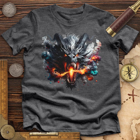 Raging Dragon In 3D High Quality Tee Dark Grey Heather / S