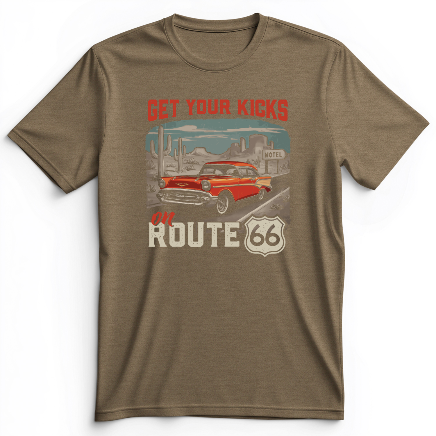 Route 66 Billboard Premium Tee Heather Olive / S