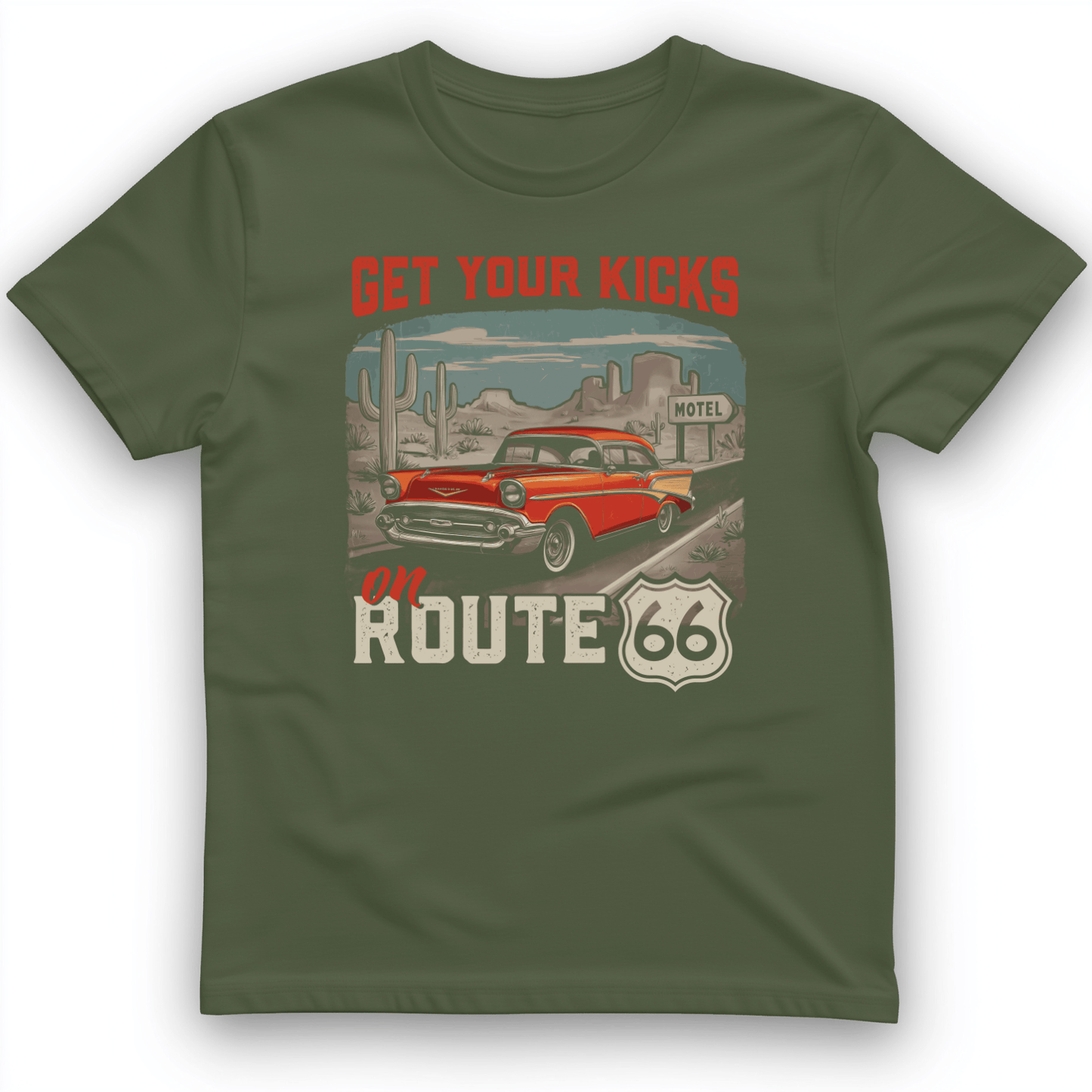 Route 66 Billboard T-Shirt Military Green / S