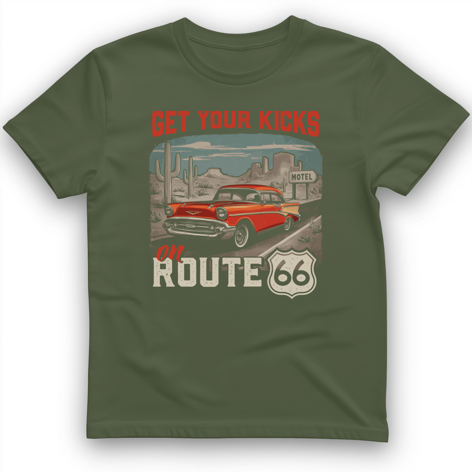 Route 66 Billboard T-Shirt Military Green / S