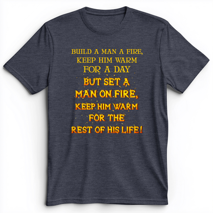 Set a Man on Fire Premium Tee Heather Navy / S