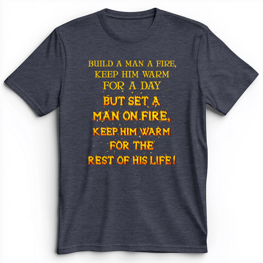 Set a Man on Fire Premium Tee Heather Navy / S