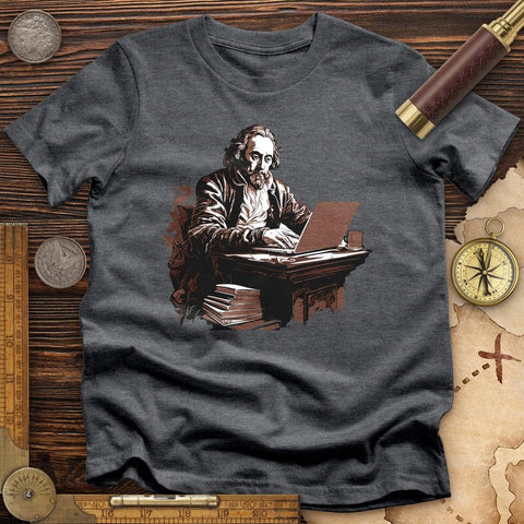 Shakespeare Laptop High Quality Tee Dark Grey Heather / S