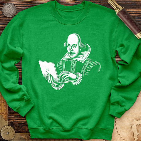 Shakespeare Using Laptop Crewneck Irish Green / S