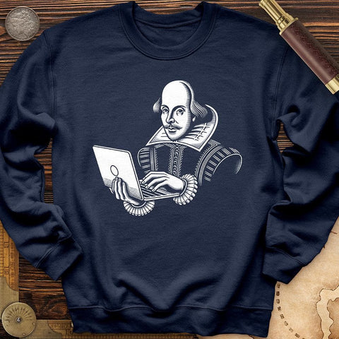 Shakespeare Using Laptop Crewneck Navy / S