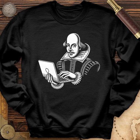Shakespeare Using Laptop Crewneck Black / S