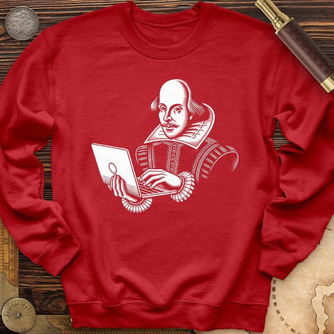 Shakespeare Using Laptop Crewneck Red / S