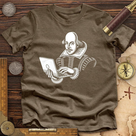 Shakespeare Using Laptop High Quality Tee Heather Olive / S