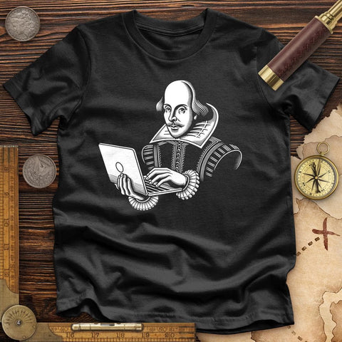 Shakespeare Using Laptop High Quality Tee Black / S