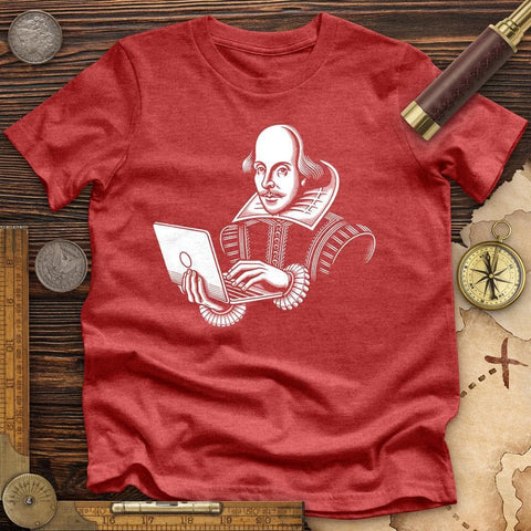 Shakespeare Using Laptop High Quality Tee Heather Red / S