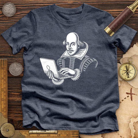 Shakespeare Using Laptop High Quality Tee Heather Navy / S