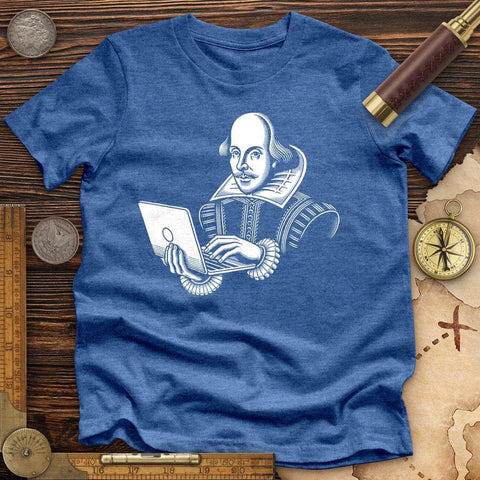 Shakespeare Using Laptop High Quality Tee Heather True Royal / S