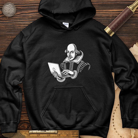 Shakespeare Using Laptop Hoodie Black / S