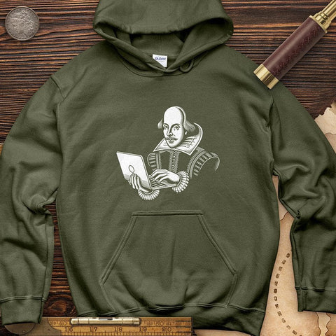 Shakespeare Using Laptop Hoodie Military Green / S