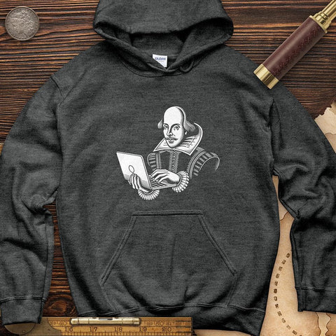 Shakespeare Using Laptop Hoodie Dark Heather / S