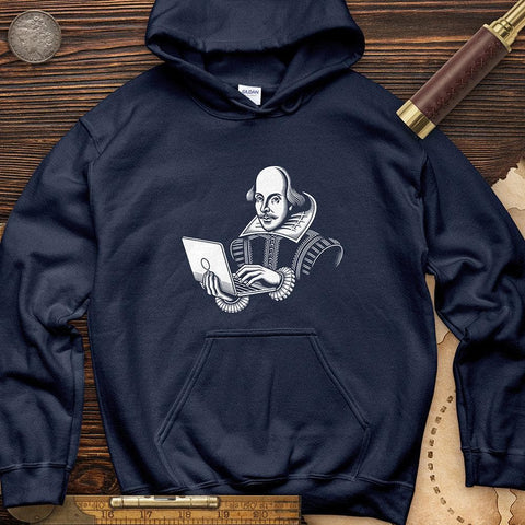 Shakespeare Using Laptop Hoodie Navy / S