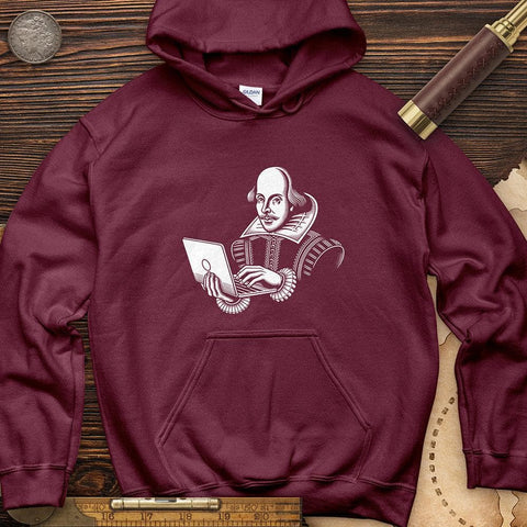 Shakespeare Using Laptop Hoodie Maroon / S