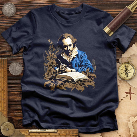 Shakespeare Writing T-Shirt Navy / S