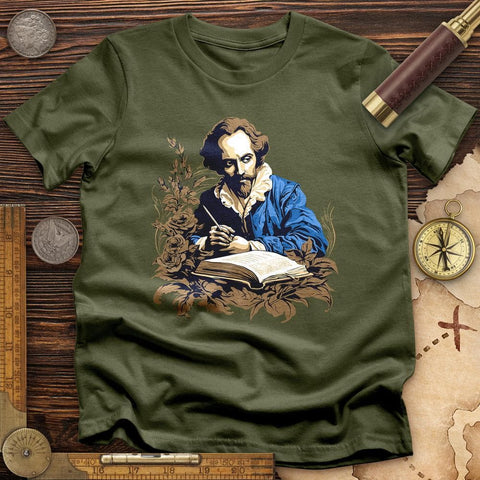 Shakespeare Writing T-Shirt Military Green / S