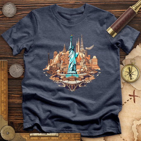 Statue of Liberty of New York High Quality Tee Heather Navy / S