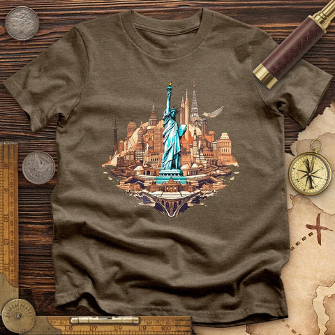 Statue of Liberty of New York High Quality Tee Heather Olive / S
